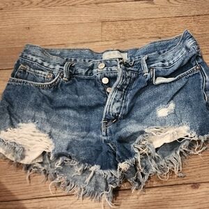 Free People Distressed Blue Denim Shorts